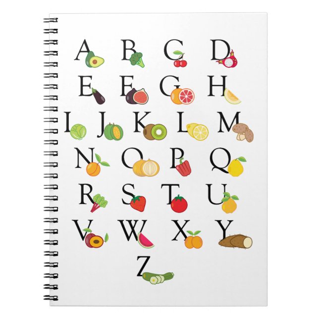 Cuaderno Frutas y verduras del profesor ABC Alfabeto A-Z (Frente)