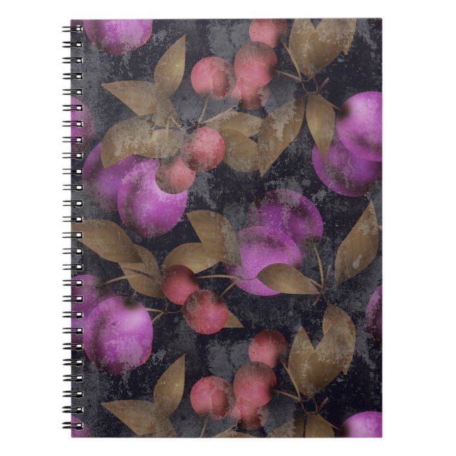 Cuaderno Frutos de ciruela oscura sin foco bayas moradas ce (Frente)