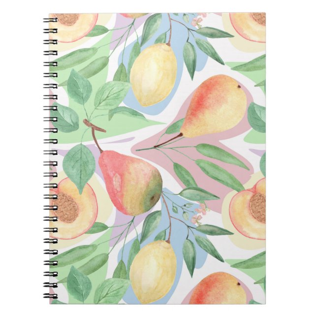 Cuaderno Frutos, melocotones, peras, limones, acuarela (Frente)