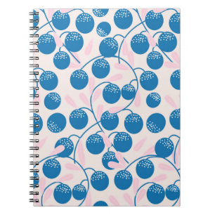 Cuaderno Frutos redondos azules con hojas rosadas, en p.