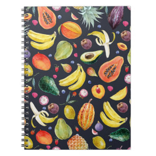 Cuaderno Frutos Tropicales: Patrón multifruta acuarela.