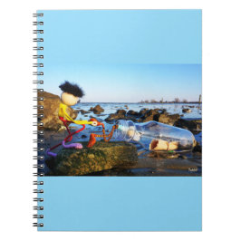 Cuaderno Fubby met flessenpost aan de kust.