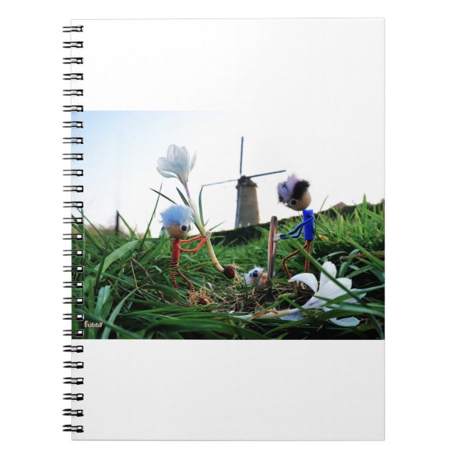 Cuaderno Fubby's bij een molen planten een krokus bol. (Frente)
