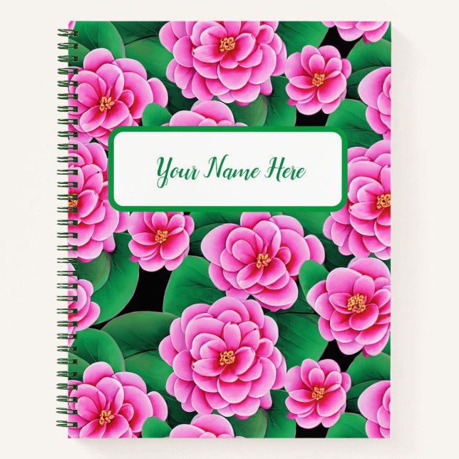 Cuaderno Fuchsia Camellias rosas y Jade Green deja revista (Anverso)