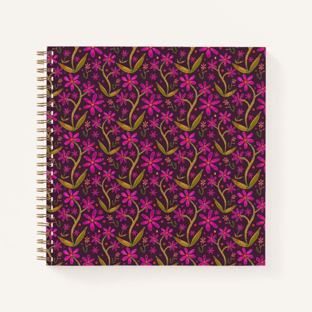 Cuaderno Fuchsia | Dancing Watercolor Daisies (Anverso)