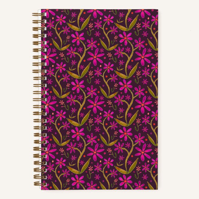 Cuaderno Fuchsia | Dancing Watercolor Daisies (Anverso)