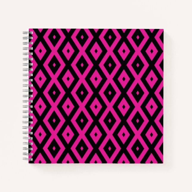Cuaderno Fuchsia y patrón de diamante negro (Anverso)