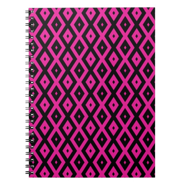 Cuaderno Fuchsia y patrón de diamante negro (Frente)
