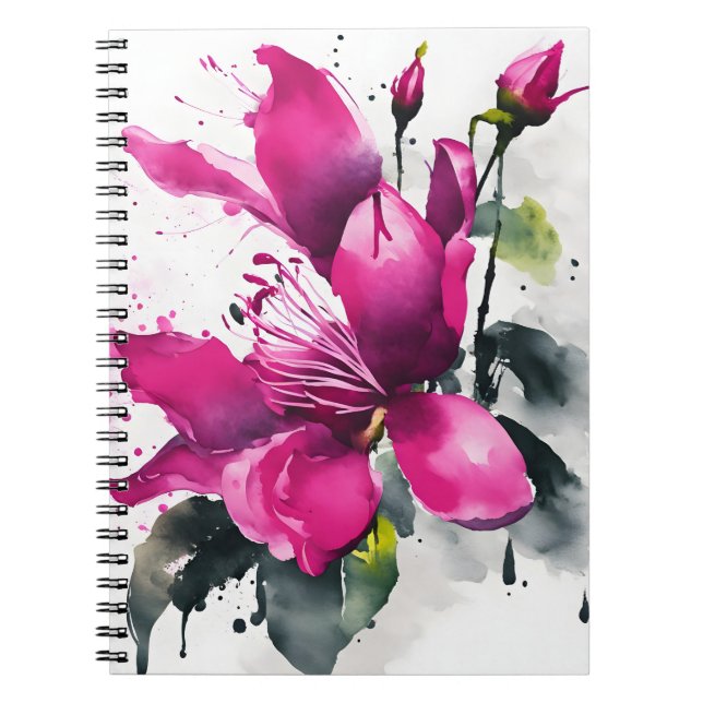 Cuaderno Fucsia - Flores de acuarela (Frente)