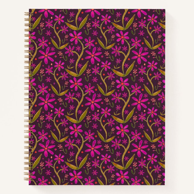Cuaderno Fucsia | Margaritas danzantes de acuarela (Anverso)