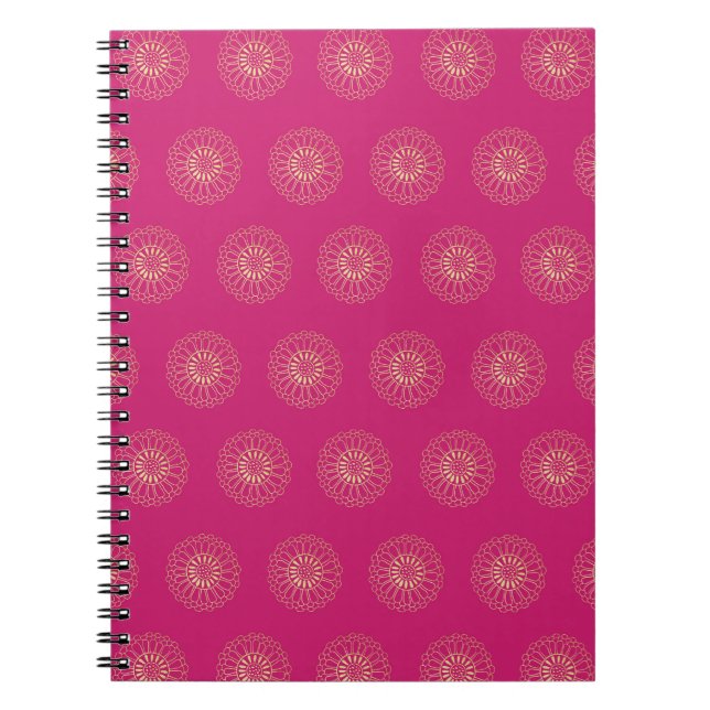Cuaderno Fucsia | Medallones de Flor de Zinnia Dorada (Frente)