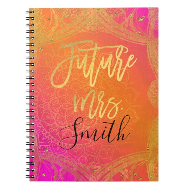Cuaderno Fucsia Oro Rosa Índigo Mandala Señora del Futuro (Frente)