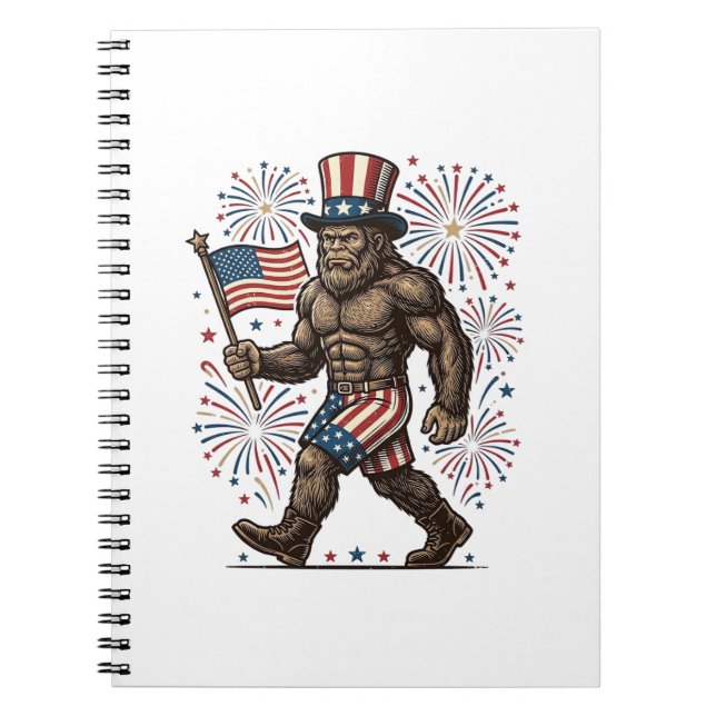 Cuaderno Fuegos Artificiales Patrióticos Sasquatch Grabado  (Frente)