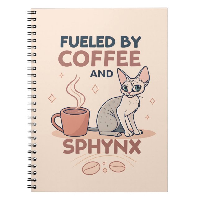 Cuaderno Fueled by Coffee and Sphynx Cat Art (Frente)