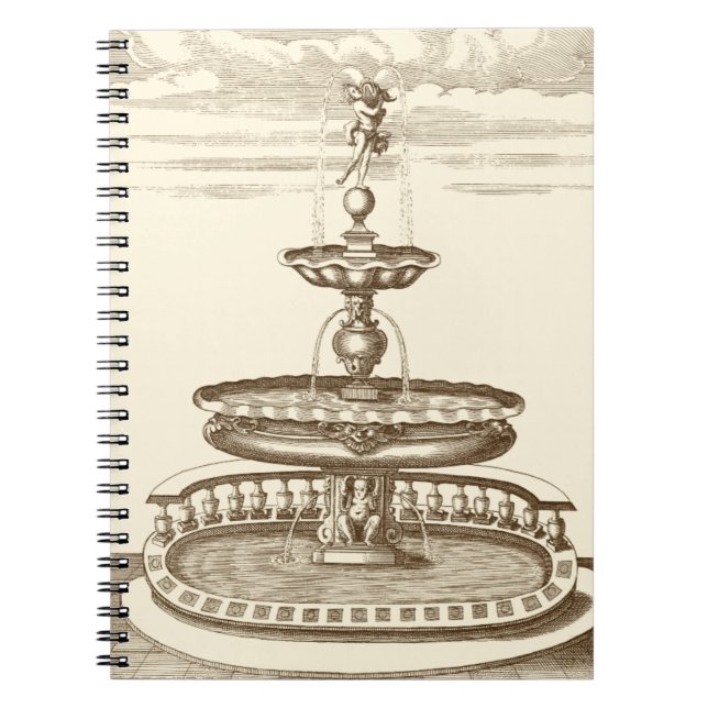 Cuaderno Fuente del patio con Cherub ornamental (Frente)