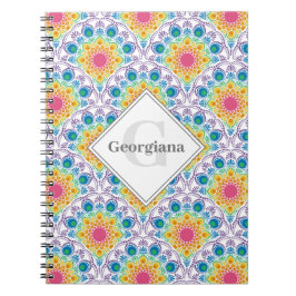 Cuaderno Fuente floral arcoiris personalizada Art Deco