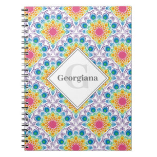 Cuaderno Fuente floral arcoiris personalizada Art Deco