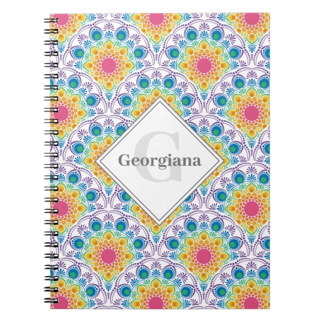 Cuaderno Fuente floral arcoiris personalizada Art Deco (Frente)