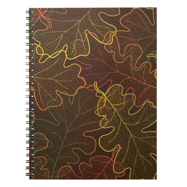 Cuaderno Fugas transparentes de roble, patrón otoño. (Frente)