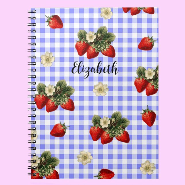 Cuaderno Fun blue Gingham Strawberry Custom Name (Subido por el creador)