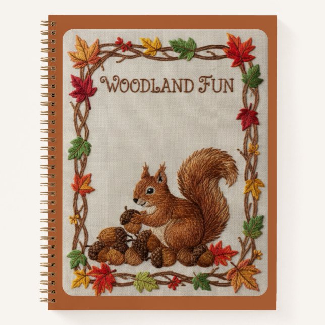 Cuaderno Fun Embroidered Squirrel & Acorns Fall Foliage (Anverso)