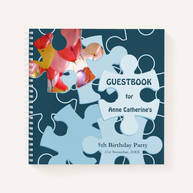 Cuaderno Fun Jigsaw Puzzle Pieces 5th Birthday Guestbook (Anverso)