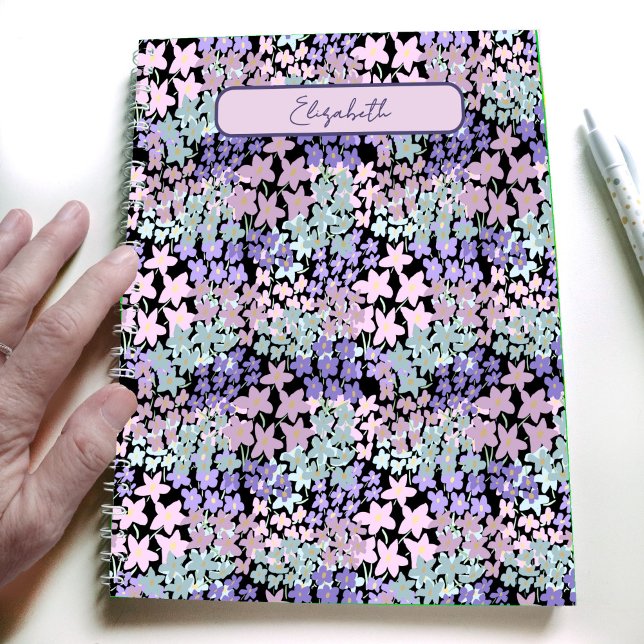 Cuaderno Fun Purple and Pink Flowers Custom Name (Subido por el creador)