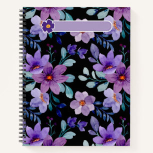 Cuaderno Funda elegante para portátiles con flores moradas
