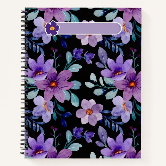 Cuaderno Funda elegante para portátiles con flores moradas  (Anverso)