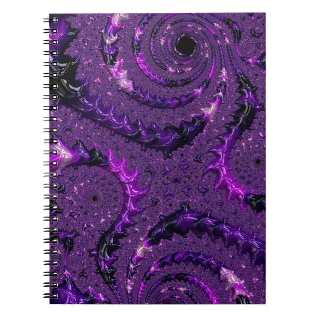 Cuaderno Funky Bold Boho Púrpura Digital Abstracto Fractal (Frente)