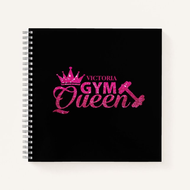Cuaderno Funky Personalizado Hot Pink Faux Purpurina Gym Qu (Anverso)