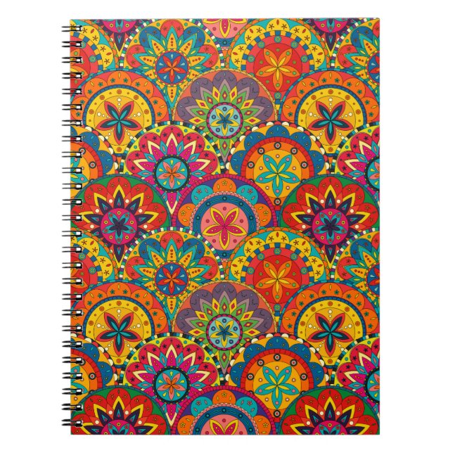 Cuaderno Funky Retro Colorido Patrón de Mandala (Frente)