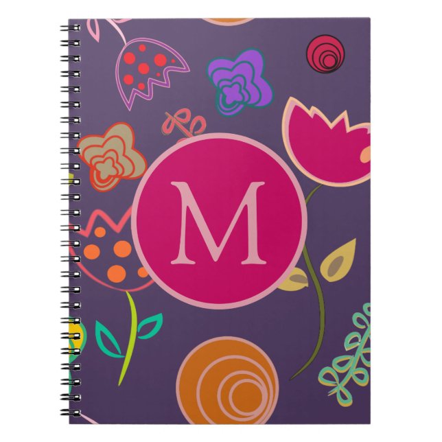 Cuaderno Funky Tulip Pattern Purple Monogram (Frente)
