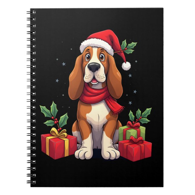 Cuaderno Funny Basset Hound Dog Christmas Outfits Santa Hat (Frente)