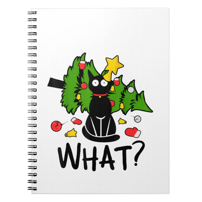 Cuaderno Funny Black Cat Christmas Tree Merry Santa Humor C (Frente)