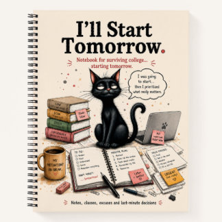 Cuaderno Funny Black Cat College Procrastination Notebook