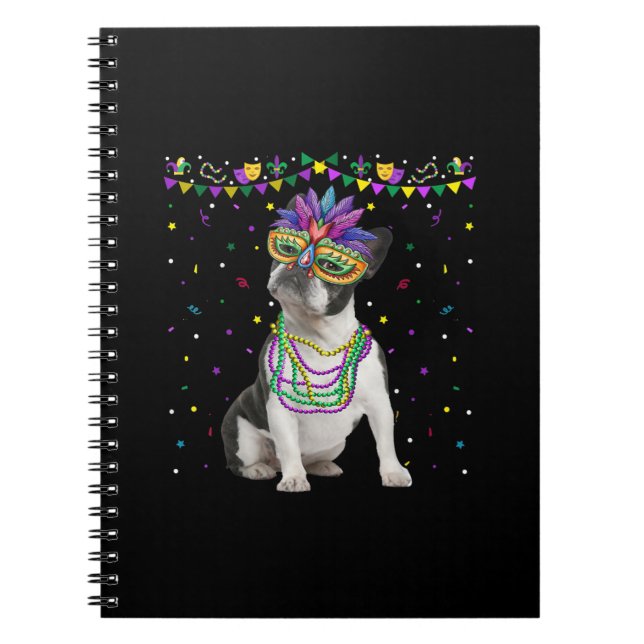 Cuaderno Funny Boston Terrier con máscara de carnaval Mardi (Frente)