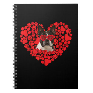 Cuaderno Funny Boston Terrier Dog Paw Heart Valentine Day