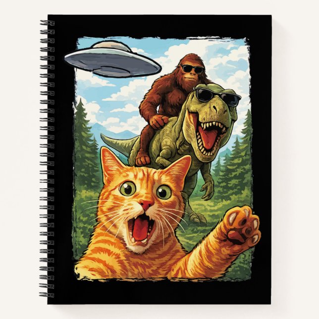 Cuaderno Funny Cat T-Rex Bigfoot UFO Selfie Alien Notebook (Anverso)