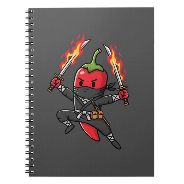 Cuaderno Funny Chili Pepper Fire Ninja Samurai Illustration (Frente)