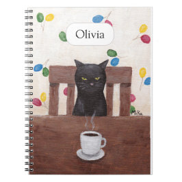 Cuaderno Funny Cute Grumpy Cat Coffee Nombre personalizado
