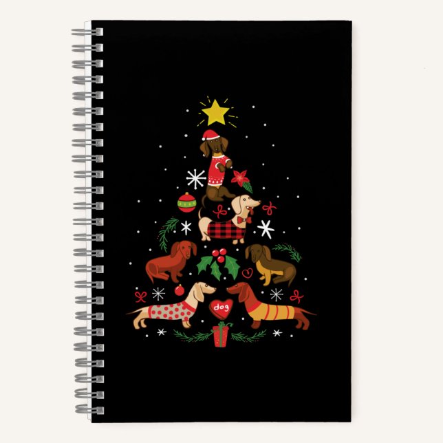 Cuaderno Funny Dachshund Christmas Tree (Anverso)