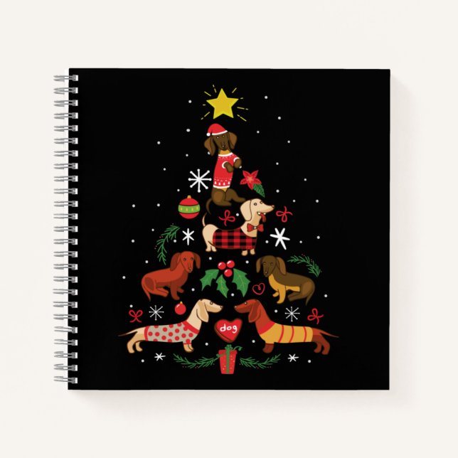 Cuaderno Funny Dachshund Christmas Tree (Anverso)