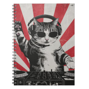 Cuaderno Funny DJ Cat Disco Sound Tech Headphone Music