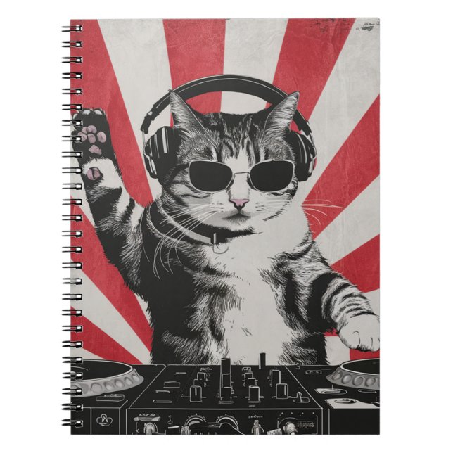 Cuaderno Funny DJ Cat Disco Sound Tech Headphone Music (Frente)
