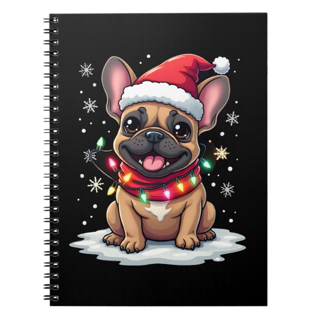 Cuaderno Funny French Bulldogs Christmas Santa Hat Lights S (Frente)