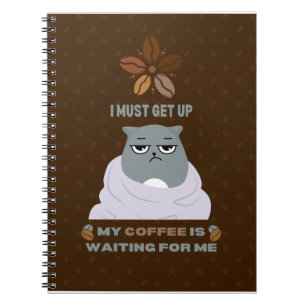 Cuaderno Funny Grumpy Cat Coffee Lover con fondo marrón