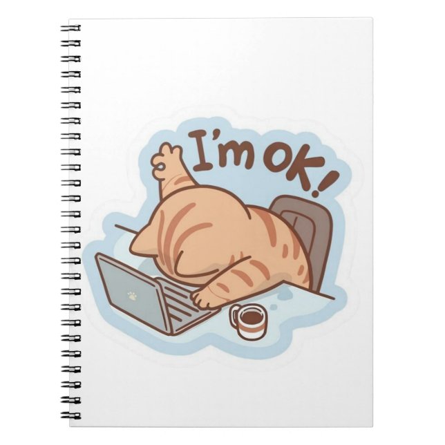 Cuaderno Funny "I'm OK" Tired Cat Notebook - Relatable Work (Frente)