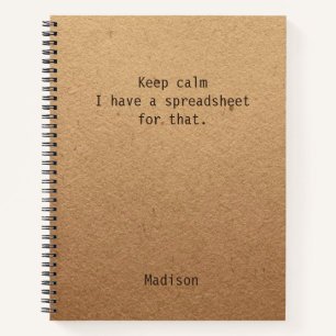 Cuaderno Funny Keep Calm Spreadsheet Personalizado Office