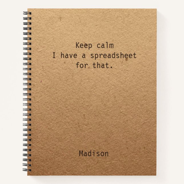 Cuaderno Funny Keep Calm Spreadsheet Personalizado Office (Anverso)
